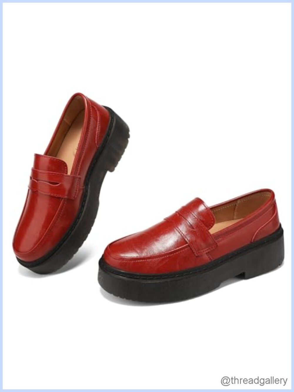 Women's Platform Chunky Penny Loafers Faux Leather Slip-On Work Dress Shoes